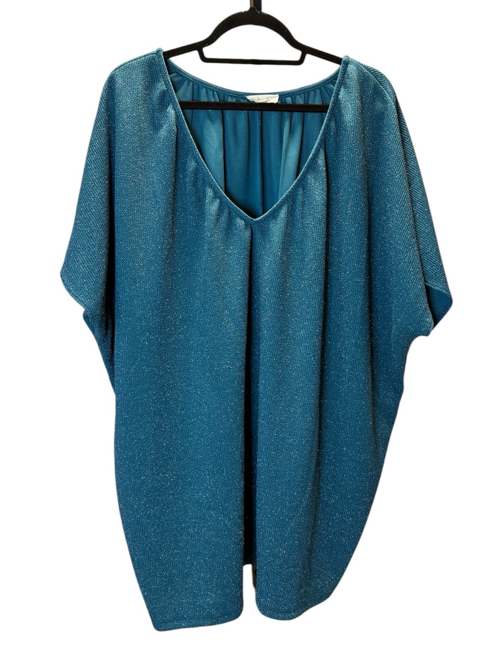 Be Stage Metallic Teal V-Neck Tunic Top